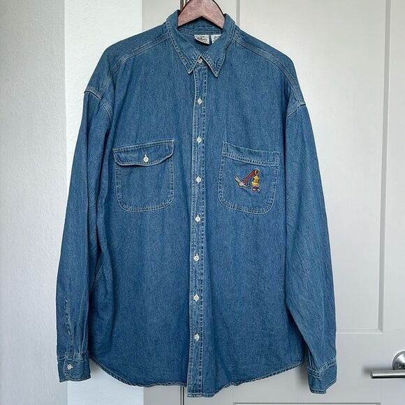 VINTAGE 90S DISNEY STORE SEVEN DWARFS  DENIM LONG SLEEVE BUTTON DOWN MENS LARGE - Picture 3 of 7